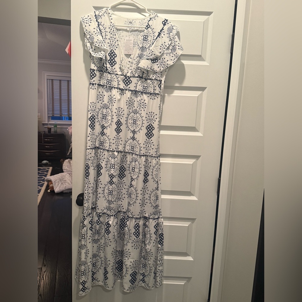 Navy and white summer maxi dress M
